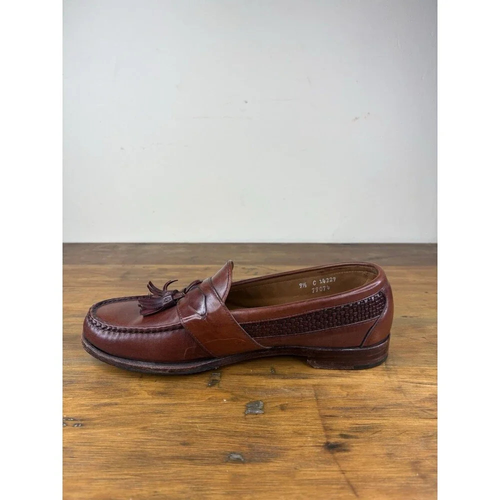 Vintage FootJoy Classics Street Loafers Shoes 9.5C Brown Calfskin Woven USA